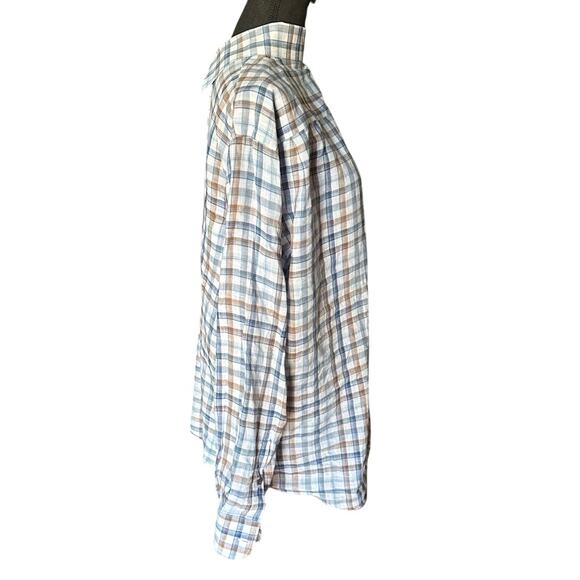 Robert Talbott 100% Linen Plaid Button Up Shirt Blue Brown Long Sleeve Size M - Picture 8 of 10